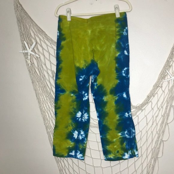 DHARMA TRADING CO. Handcrafted Cotton Tie Dye Cropped Pants Green & Blue M - Picture 4 of 7